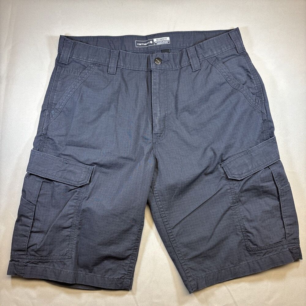 Carhartt Force Relaxed Fit Cargo Shorts Mens 35 Gray Ripstop Work Utility